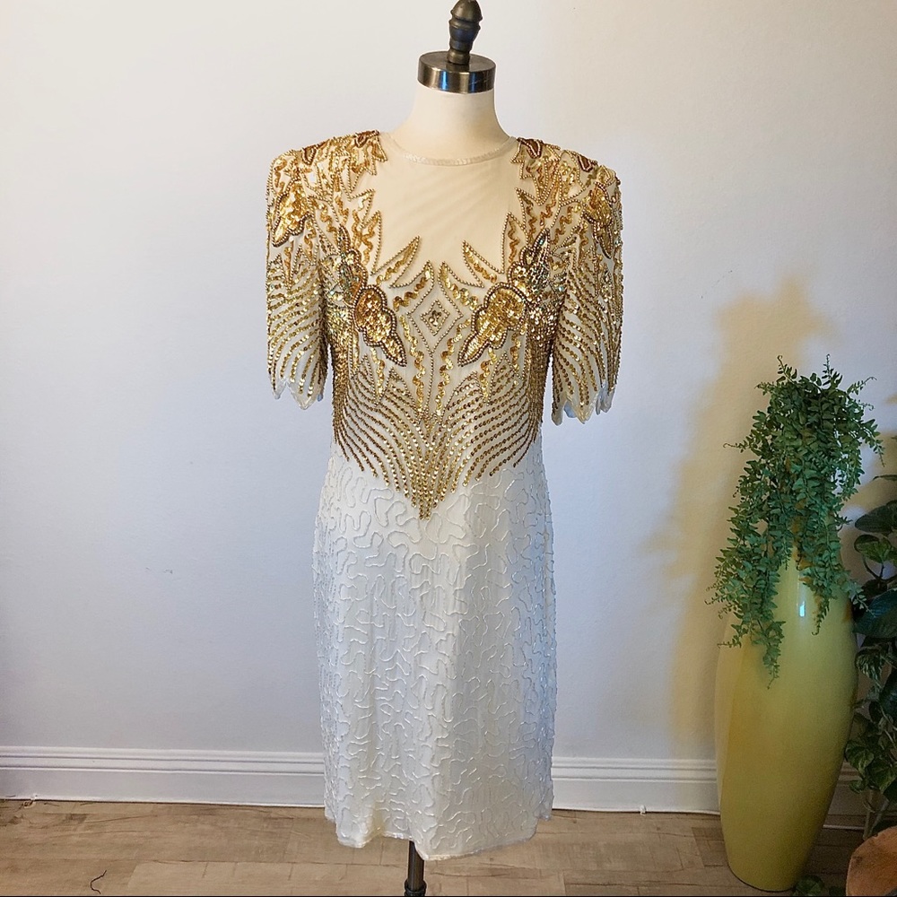 •𝒱ℐ𝒩𝒯𝒜𝒢ℰ 1980’s Beaded Dress Sz Medium •